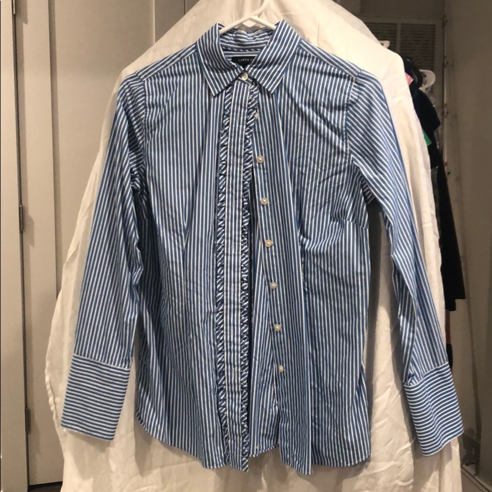 Blue and white striped button down